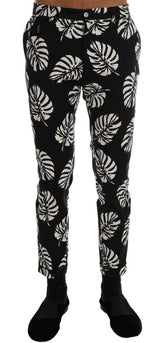 Dolce & Gabbana White Black Leaf Cotton Stretch Slim Pants -   -  Dolce & Gabbana.